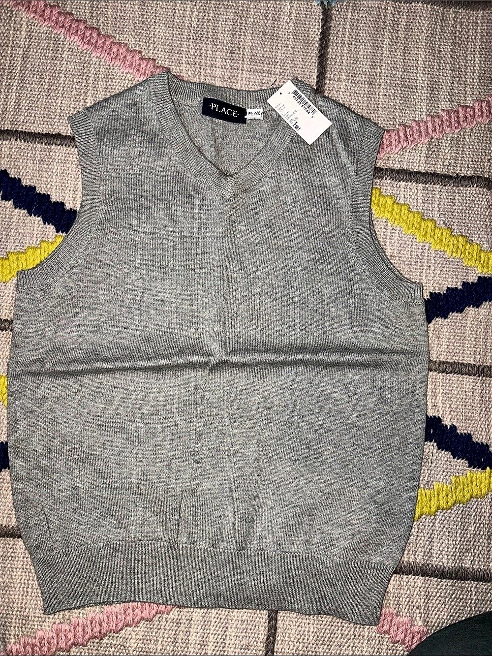 Place Boy’s Gray V-Neck Sweater Vest Size Medium (7/8) NWT
